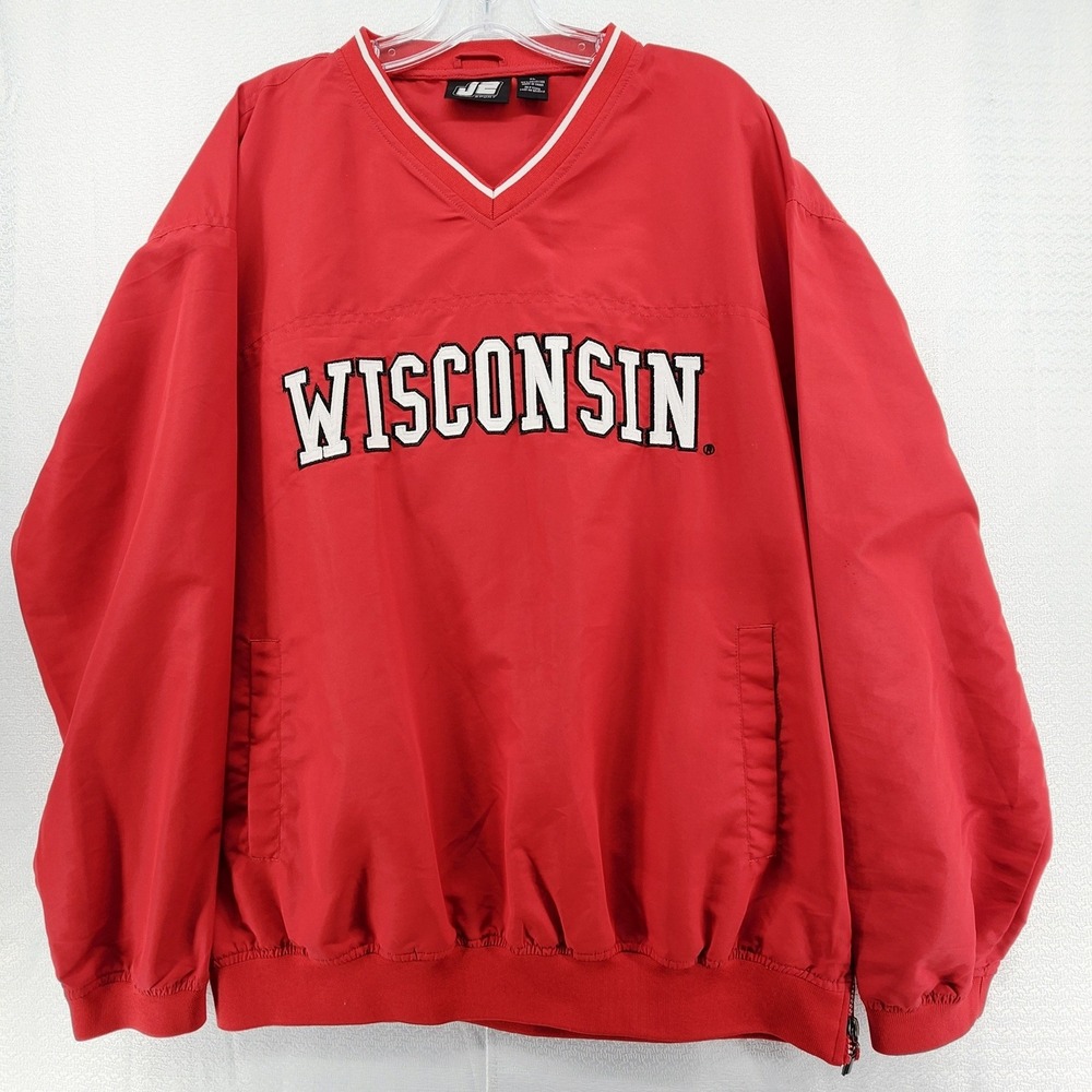 J2 Sport XL Red Wisconsin Badgers Windshirt Pullover NCAA Gameday V-Neck Jacket
